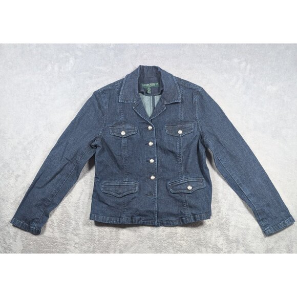 Lauren Jean Co Ralph Lauren Denim Jacket Womens Size Medium Petite Blue Classic - Picture 1 of 8